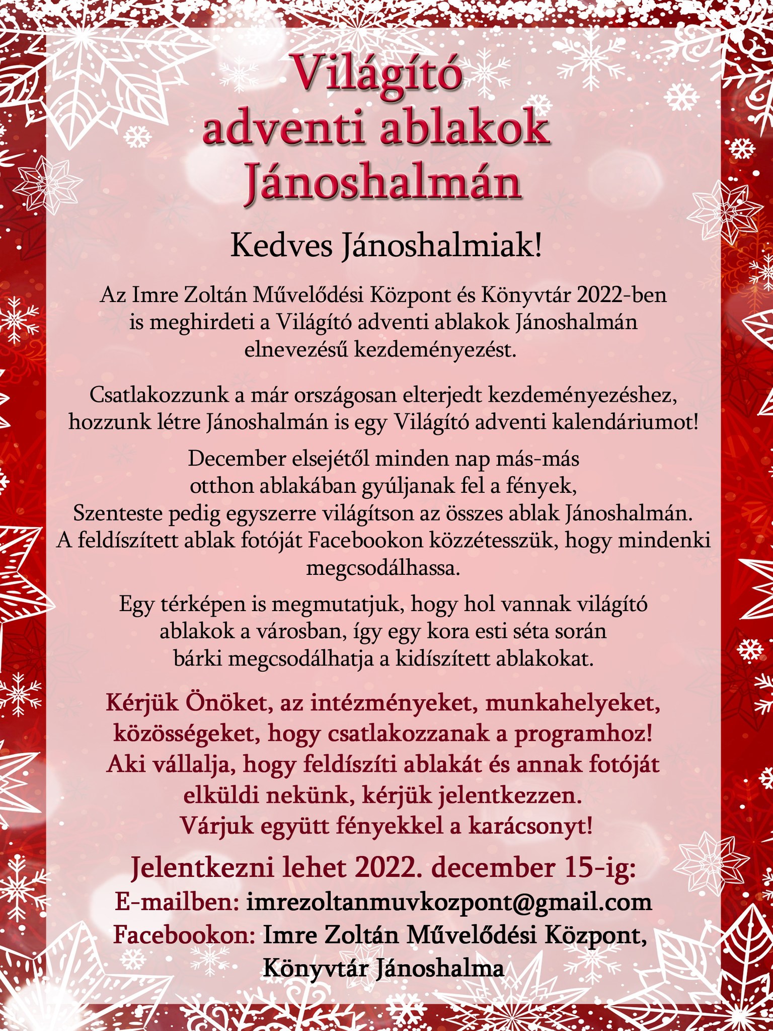 Világító adventi ablakok Jánoshalmán