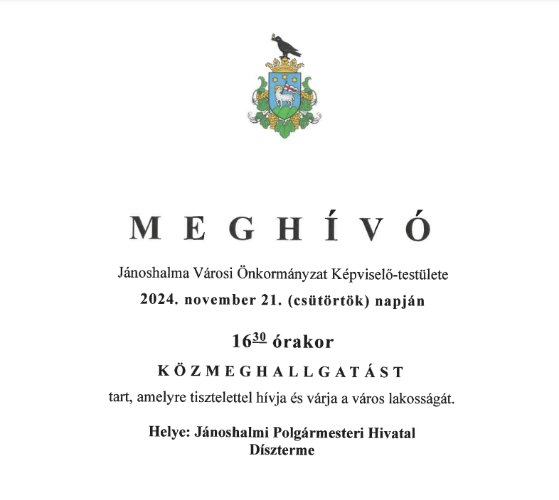 Meghívó - Közmeghallgatás - Városi Önkormányzat Képviselő-testülete