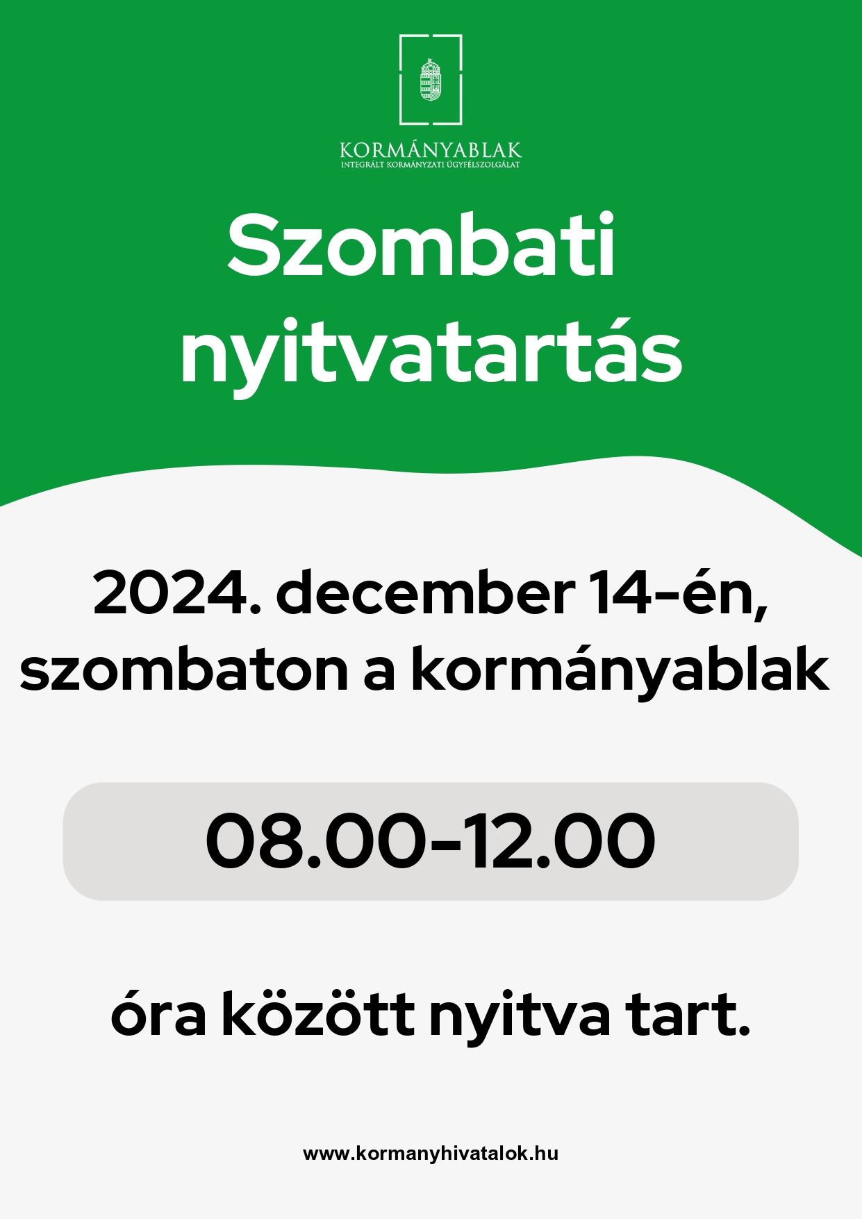 December 14. szombati kormányablak nyitvatartás